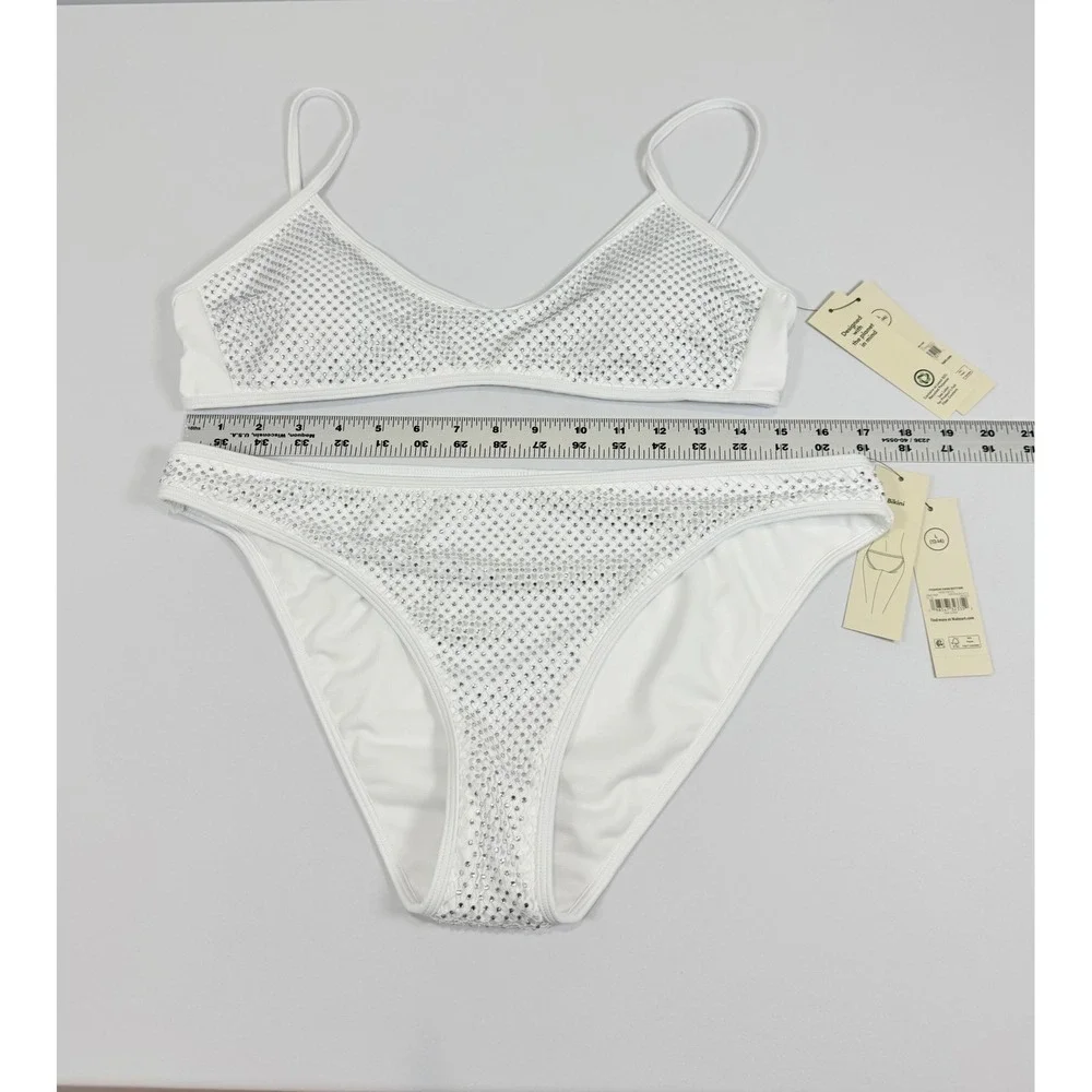 No Boundaries White Rhinestone Mesh Bikini‎ Set Large 12-14 NWT NB17HQ023771